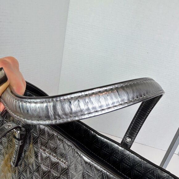 Michael Kors Voyageur Specchio Medium Top Zip Tote Bag Gunmetal Silver Metallic - Picture 12 of 16